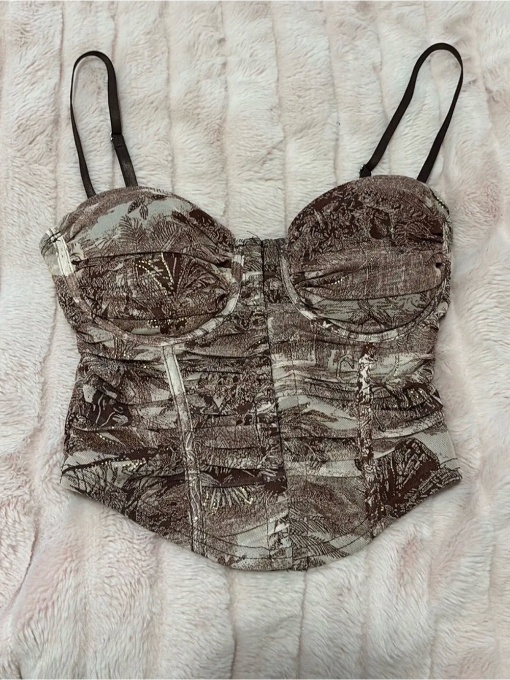 Windsor Brown and Cream Printed Bustier Crop Top